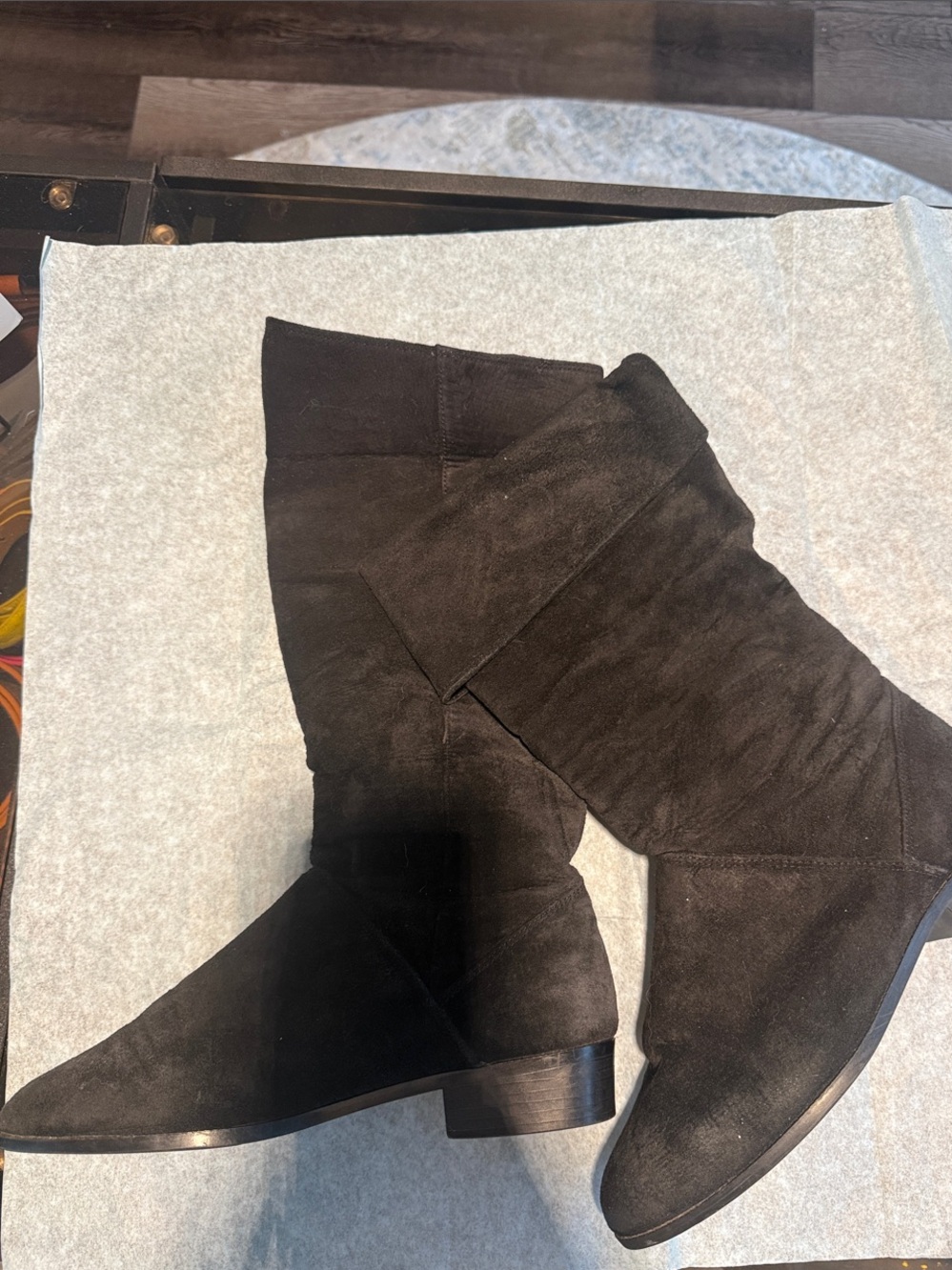 Classic Black Suede Mid-Calf Heeled Boots
